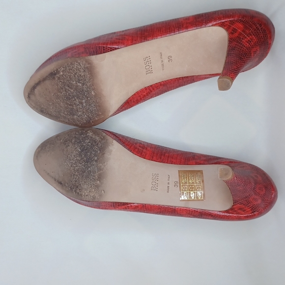 Hugo Boss Red Snakeskin Peep Toe Heels Size 39 - Picture 6 of 11